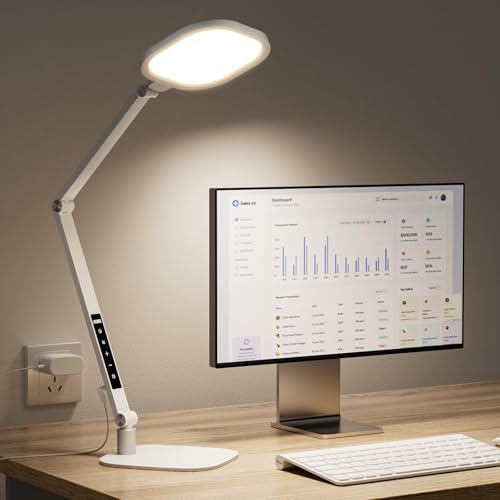 LitONES LED Desk Lamp for Home Office, 15W Desk Light with CRI >95, Memory & Timer Function, 1200LM Dimmable Computer Light for Video Calls, Conference, Reading, Study (White) - color: White - 1 Pack