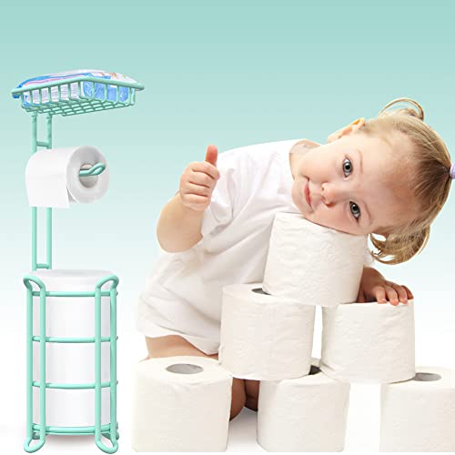 Toilet Paper Roll Holder Stand Nautical Bathroom Tissue Dispenser with Shelf for Larger Rolls-Mint - color: E-mint