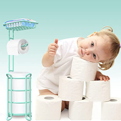 Toilet Paper Roll Holder Stand Nautical Bathroom Tissue Dispenser with Shelf for Larger Rolls-Mint - color: E-mint