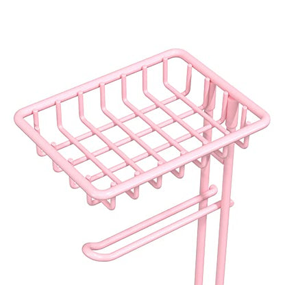 Pink Toilet Paper Holder Stand Tissue Holder for Bathroom Floor Standing Toilet Roll Dispenser Storage 4 Reserve Mega Rolls, Phone, Wipes - color: D-pink