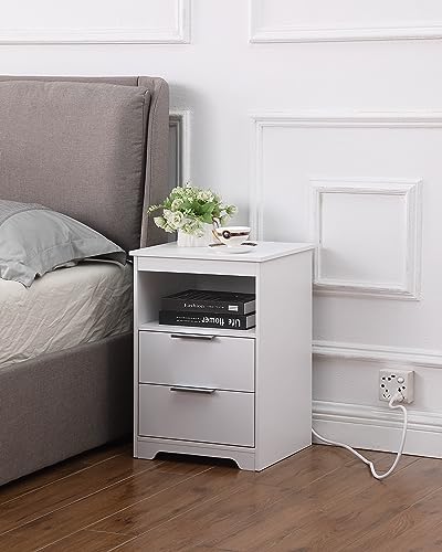 End Table White，with 2 Drawers and Large Storage Space TC02WET - color: White, style: 2 Drawers