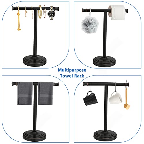 RUMOSE 13 Inch Oil Rubbed Bronze Towel Stand Hand Towel Holder Bathroom Kitchen Vanity Countertop T-Shape Towel Rack Free Standing Stainless Steel Towel Bar Towel Ring - color: Oil Rubbed Bronze