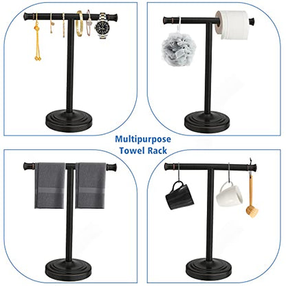 RUMOSE 13 Inch Oil Rubbed Bronze Towel Stand Hand Towel Holder Bathroom Kitchen Vanity Countertop T-Shape Towel Rack Free Standing Stainless Steel Towel Bar Towel Ring - color: Oil Rubbed Bronze
