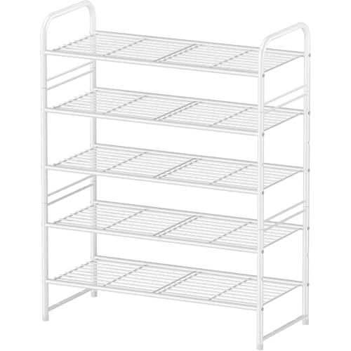 Simple Shoe Rack, 5 Tier Heavy Duty Metal Shoe Shelf 27 Inch Wide, White - color: White, size: 5 Tier