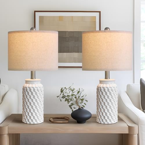 USumkky 20.5" White Modern Ceramic Bedside Lamps Set of 2, Small Table Lamp for Bedroom Decor Farmhouse Nightstand Lamp for Living Room Office - color: A 20.5" White-2 Pack