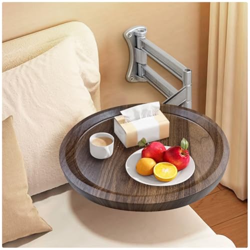 Wall Mounted Folding Table Bedside Collapsible Coffee Desk 720°Adjustable Sofa Stand for Small Spaces Floating Round Tray for Bedroom Living Room Balcony Bay Window WalnuColor - color: Walnucolor