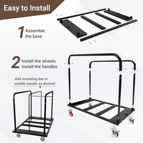 Folding Table Cart, Heavy Duty Drywall Dolly Cart 1800 LBS | Table Dolly w/ 5" PU Swivel Wheels, 10 Table Capacity for Party Events, Hotel, Factory, Warehouse, (45.6" L x 29" W x 39" H)