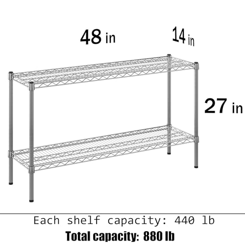 14" Deep x 48" Wide x 27" Height Wire Shelving Kit | 2-Tier | NSF Commercial Storage Rack Unit - size: 14" Deep x 48" Wide