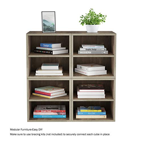 Stackable Cube End Table - Contemporary Minimalist Modular Accent Piece with 2 Shelves for Bedroom, Living Room, or Office by Lavish Home (Gray)