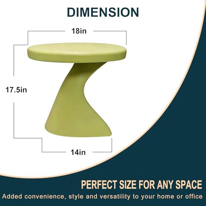 16" Modern Z-Shaped Round Side Table, Matcha Green Accent End Table, Unique PE Small Coffee Table for Living Room Bedroom, No Assembly Indoor/Outdoor Nightstand - color: Dark Green-z