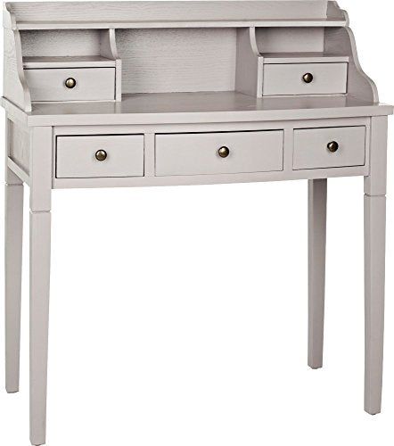 SAFAVIEH Furniture - Landon 5-Drawer Writing Desk - Quartz Grey - Solid Wood - Classic Hutch Design - Ideal for Home Office, Living Room, Den, 36.2"W x 19.1"D x 40.5"H (AMH6516C) - color: Quartz Grey