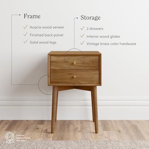 Nathan James 32704 Harper Mid-Century Oak Wood Nightstand with 2-Drawers, Small Side End Table with Storage, Brown - color: Oak Brown, size: Set of 1