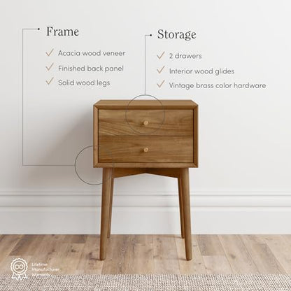 Nathan James 32704 Harper Mid-Century Oak Wood Nightstand with 2-Drawers, Small Side End Table with Storage, Brown - color: Oak Brown, size: Set of 1