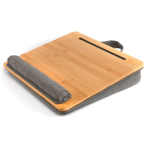 Lap Desk for Laptop with Cushion, Bamboo Laptop Stand with Anti-Slip Strip Tablet Phone Holder, Fits up to 15.6 inch Portable Computer Lap Desk for Couch, Bed & Car - size: 16.5"x13.4" Fixed