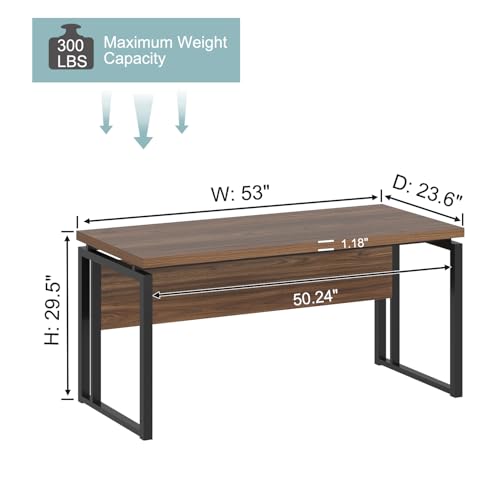 EXCEFUR Home Office Desk, Modern Computer Desk for Workstation, Wood Metal Executive PC Laptop Study Writing Table for Living Room, 53 Inch, Rustic Walnut - color: Walnut