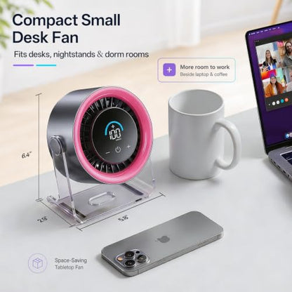 USB Desk Fan for Bedroom: 100 Speeds Digital Display Quiet Portable Fan with Turbo Airflow, 120° Rotating Small Rechargeable Battery Desktop & Wall-Mounted Fans for Bedroom Home Office - color: Pink