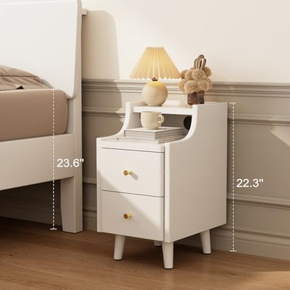 Narrow Nightstand with 2 Drawers,White Nightstand,Bedside Table,Solid Wood Modern Bedside Table for Bedroom,Study,Toilet - color: White, size: 15.75"D x 11.81"W x 22.32"H(2 Drawers)