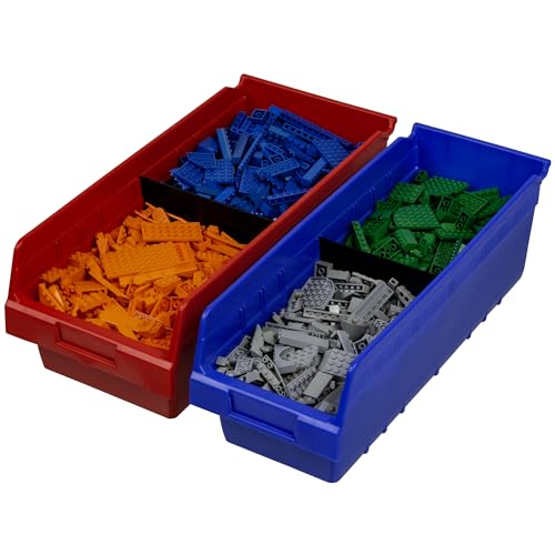 Akro-Mils 30088 Plastic Nesting ShelfMax Storage Bin Box, 18x8x6-Inch, Red (8-Pack) - color: Red