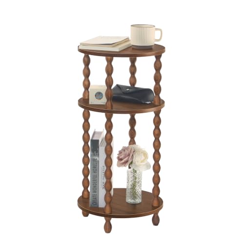 AWASEN Small Round End Table, Round Side Table with 3-Tier Open Shelf for Small Spaces, Wood Accent Table Nightstand for Bedroom, Living Room, Office, Walnut Brown - color: Walnut Brown