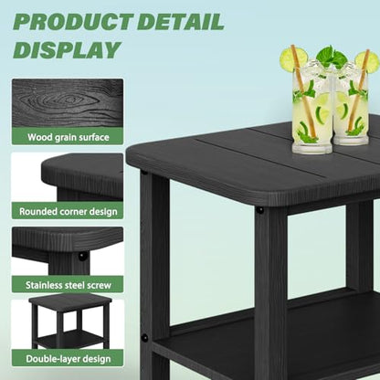 Patio Side Table, Small Rectangular HDPE Adirondack End Table for Outdoor Use in Pool, Garden, Lawn, Backyard,Black - color: Black
