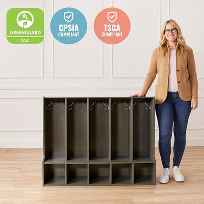 ECR4Kids Streamline 5-Section Toddler Coat Locker with Bench, Classroom Furniture, Grey Wash - color: Grey Wash