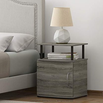 Furinno JAYA End Side Sofa Table/Nightstand with Door, 2-Pack, PVC Tubes, French Oak Grey/Black - color: French Oak/Black, size: 2-Pack
