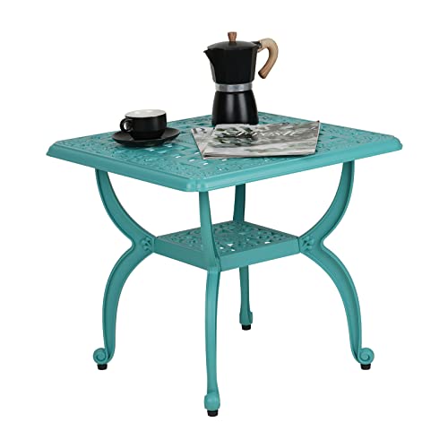 YKSY&YKSY Jardin DE Centennial Cast Aluminum Outdoor Side Table,Anti-Rust Outdoor End Table,Patio Coffee Bistro Table for Indoor,Garden,Porch,Balcony(Square Blue) 1 - color: Blue