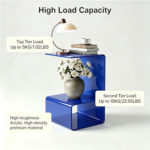 Acrylic End Table, 21.6" H C-Shaped End Table, Side Table for Living Room, Bedside Table for Bedroom, Acrylic Clear C Side Table (Blue) - color: Blue