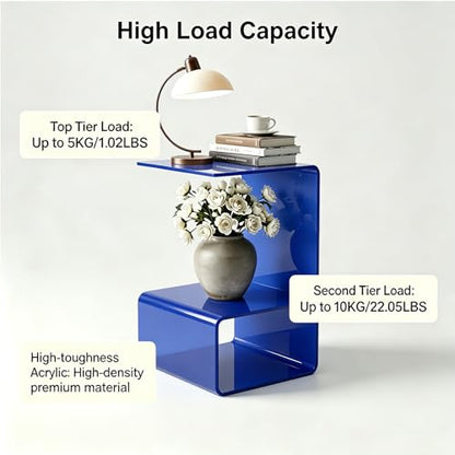 Acrylic End Table, 21.6" H C-Shaped End Table, Side Table for Living Room, Bedside Table for Bedroom, Acrylic Clear C Side Table (Blue) - color: Blue