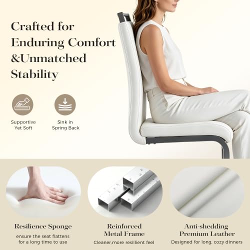 Baysitone Modern Dining Chairs Set of 2, Side & Kitchen Chairs with Faux Leather Padded Seat High Back, for Dining, Kitchen, Living Room - White - color: White, size: Set of 2