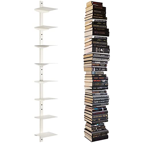 Floating Book Shelves for Wall, 8 Tier Invisible Floating Bookshelf, Vertical Spine Book Tower, Wall Mounted & Space Saving, Heavy Duty Metal Book Organizer for Home Office, 4 Pack White - color: White, size: 4PC-8 Tier