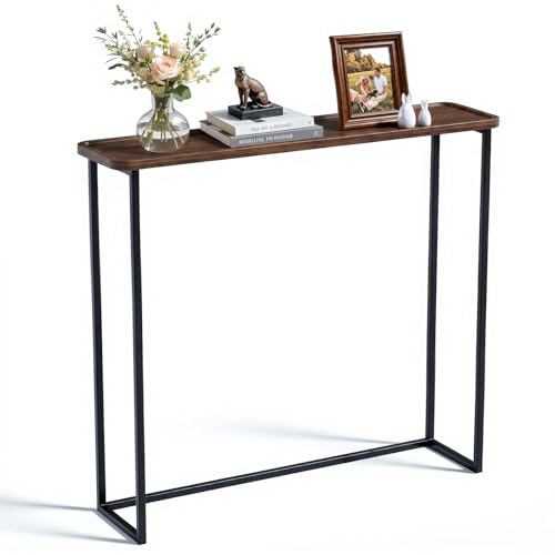 Faesun 33.5 Inch Behind Couch Table, Vacuum Forming Narrow Console Table, Thin Sofa Side Display Table, for Living Room, Bedroom, Walnut - color: Walnut, size: 33.5"w x 7.9"d (Centered)