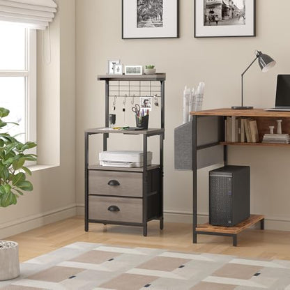 sthmec Tall Nightstands with Charging Station, LED Night Stand Bedsides with 2 Drawers Fabric, Hooks,USB Port and Open Storage Shelves,Tall End Table Bedside for Bedroom,Office, Grey - color: Grey, style: 2 Drawers