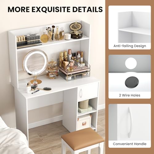 Tangkula Computer Desk with Hutch, Home Office Desk with Raised Display Shelf & 2 Open Shelves, Cabinet with Door, Cable Management Holes, Modern Laptop PC Desk, Study Writing Desk for Bedroom