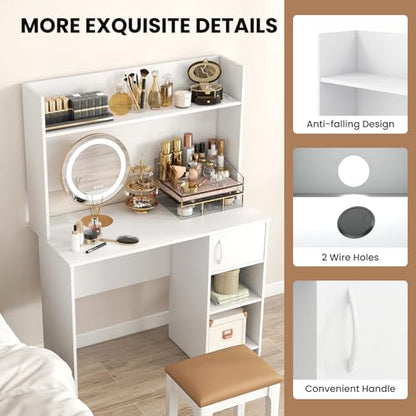 Tangkula Computer Desk with Hutch, Home Office Desk with Raised Display Shelf & 2 Open Shelves, Cabinet with Door, Cable Management Holes, Modern Laptop PC Desk, Study Writing Desk for Bedroom