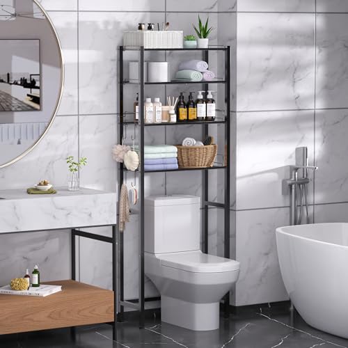 samstar 4 Tier Over The Toilet Storage Rack, Bathroom Organizer Shelves Cabinet Above Toilet, with Adjustable Height Freestanding Shelf Space Saver, Black - color: 4 Tier Blackblack
