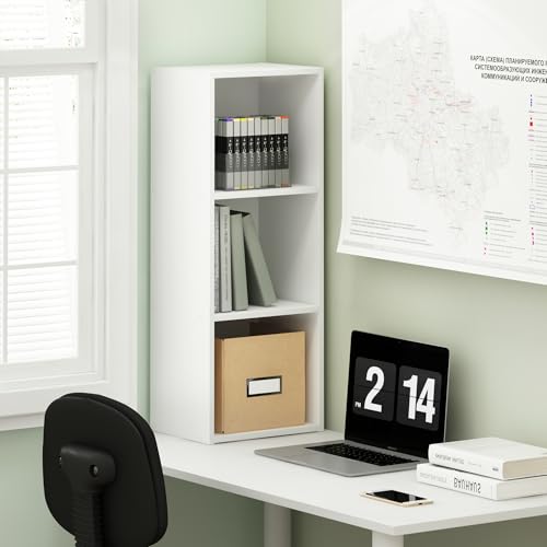 Furinno PASIR Book Shelf, 3-Tier Bookshelf, Easy Assembly Bookcase with Open Shelves, 9 x 12 x 32, for Living Room, Bedroom, Home Office, Plain White - color: Plain White, size: 3-Tier Cube Min-Tool