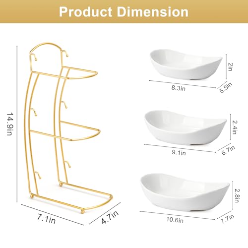 Fruit Bowl for Kitchen Counter - 3 Tier Ceramic Fruit Rack, Fruit Basket for Fresh Fruit&Veggies, Tiered Fruit Platter Serving Trays for Party - color: White
