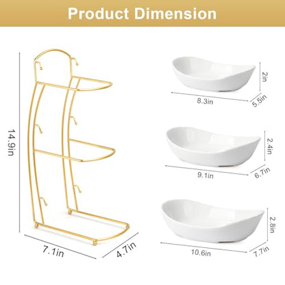 Fruit Bowl for Kitchen Counter - 3 Tier Ceramic Fruit Rack, Fruit Basket for Fresh Fruit&Veggies, Tiered Fruit Platter Serving Trays for Party - color: White