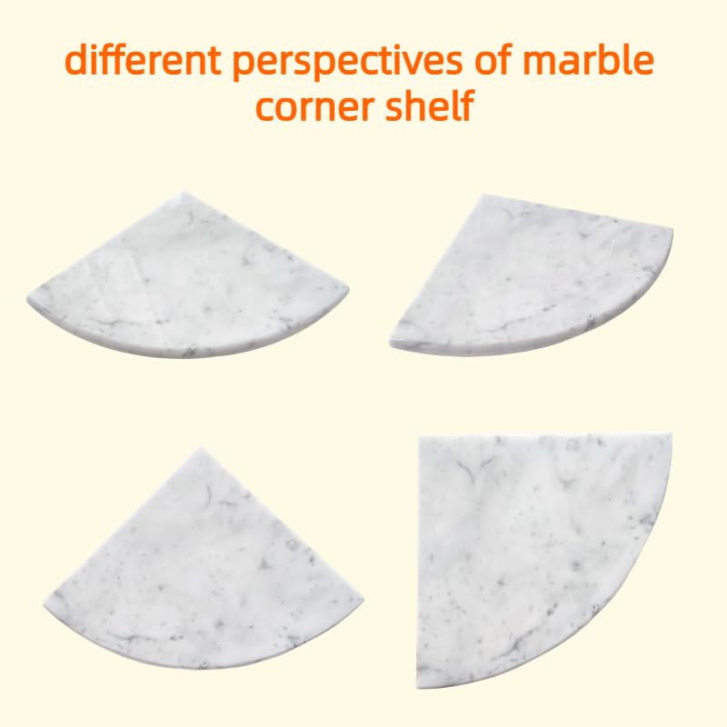 9'' Natural Marble Corner Shower Shelf for Bathroom, Marble Corner Shelves for Bath Wall Mounted Both Side Polished (9"X9"X 5/8" Carrara White)