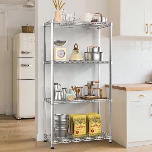 Heavy Duty Metal Wire Shelving Unit Industrial 4-Tier Garage Shelving Adjustable Storage Shelves Warehouse Storage Rack 2200LBS Standing Shelf for Pantry Laundry Kitchen Closet Utility14"Dx30"Wx59"H - size: 4-Tier-Silver[14"D x 29.9"W x 59"H]