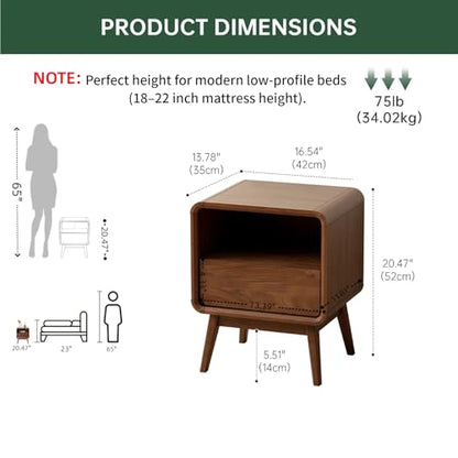 Walnut Night Stand Set of 2, Solid Wood Nightstand with Drawer, Walnut Bedside Table, Mid Century Modern Nightstand, Small Bed Side Table for Small Spaces Bedroom(Dark Black Walnut, 20.47" H) - color: Dark Walnut, style: Drawer & Open Storage-2