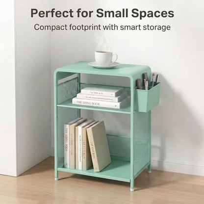 ECOLOVI 3 Tier Printer Stand for Under Desk, Height Adjustable Shelf Small Printer Table with 3 S-Hooks & Basket, Heavy Duty Industrial Storage Shelf for Home Office (Green) - color: Green