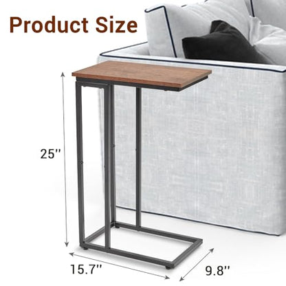 C-Shaped End Table, for Living Room, Bedroom, Small Spaces, TV Tray Couch Side Tables Laptop Table, Rustic Brown and Black - color: Brown