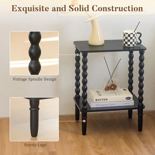 Fultyle End Tables Set of 2, Small Side Table with Storage Shelf, Nightstands for Bedroom Set of 2 for Living Room, Office and Small Spaces (Black) - color: Black Set of 2
