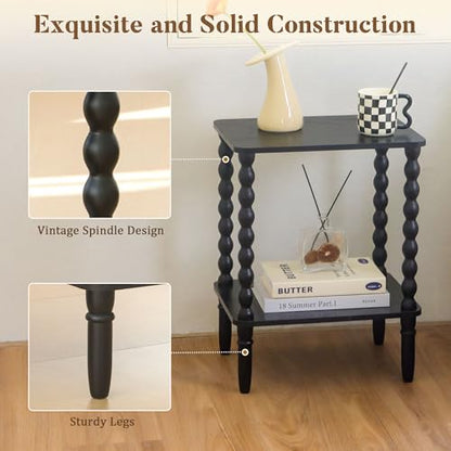 Fultyle End Tables Set of 2, Small Side Table with Storage Shelf, Nightstands for Bedroom Set of 2 for Living Room, Office and Small Spaces (Black) - color: Black Set of 2