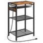 HOOBRO Tall Side Table with Charging Station, Industrial Telephone End Table with Pull-Out Metal Storage Drawer, Tall Slim Nightstand for Living Room, Bedroom, Office, Rustic Brown BF06UDH01
