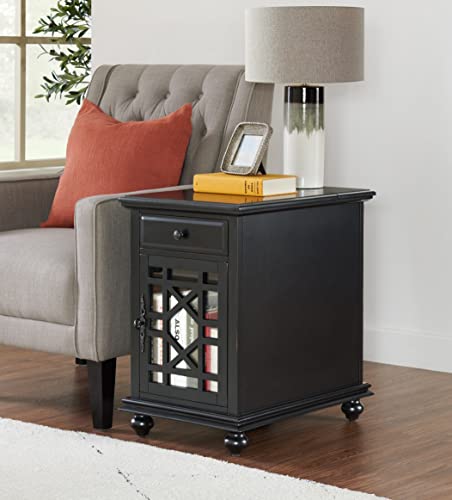 Martin Svensson Home Elegant Chairside End Table with Power — 24″W x 16″D x 25″H, Antique Black — Transitional Painted Accent Table with Flip-Top USB Charging, Drawer & Cabinet Storage - color: Antique Black