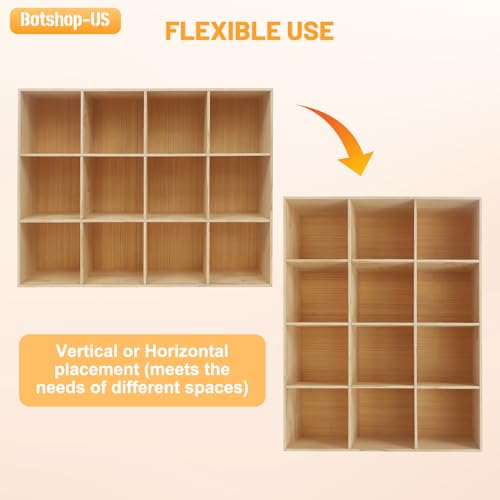 Gdrasuya10 12-Cube Storage Shelf Bookcase - Wooden 3-Tier Floor Standing Open Bookshelf Horizontal Bookcase Accent Cubby Shelf for Home Office, Display Cabinet, 11.8" D x 47.2" W x 35.4" H - size: 12 Cubes/3 Tier