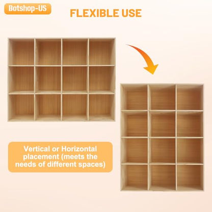 Gdrasuya10 12-Cube Storage Shelf Bookcase - Wooden 3-Tier Floor Standing Open Bookshelf Horizontal Bookcase Accent Cubby Shelf for Home Office, Display Cabinet, 11.8" D x 47.2" W x 35.4" H - size: 12 Cubes/3 Tier